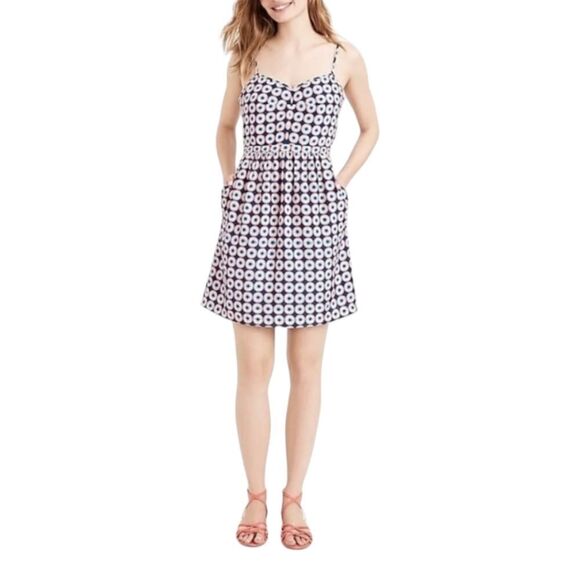 J Crew Cami Dress Printed Seaside Blue Sz 12  Wrinkle Resistant Pockets Summer - Picture 14 of 15